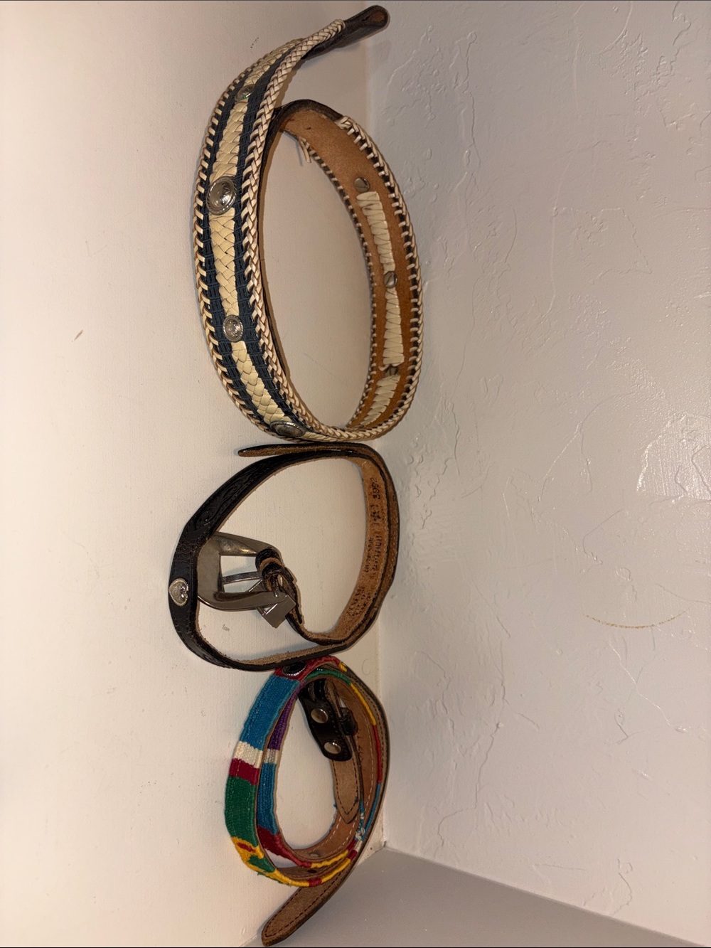 Set of 3 Leather and Woven Belts - Black, Natural, Multicolor
